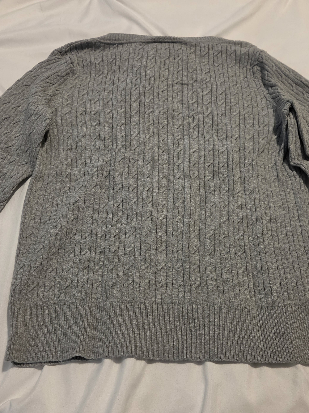 Talbots Light Gray Cable Knit V-Neck Sweater - Picture 4 of 6